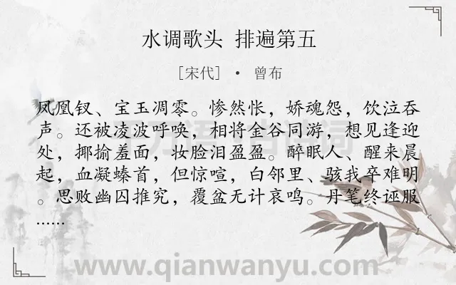 《水调歌头 排遍第五》作者是宋代的曾布.诗词全文约共114字.