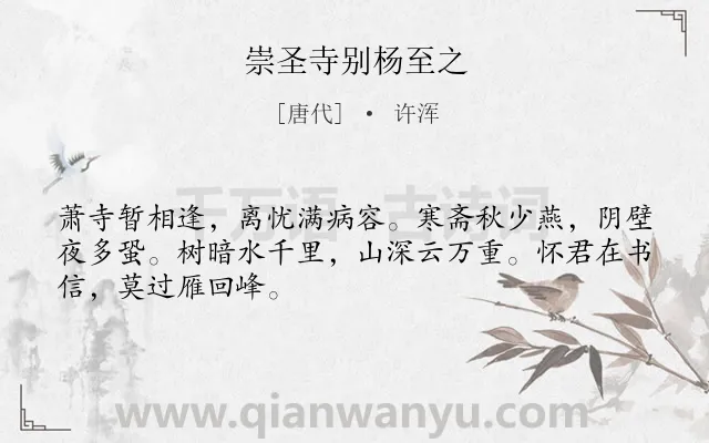 《崇圣寺别杨至之》作者是唐代的许浑.诗词全文约共48字.